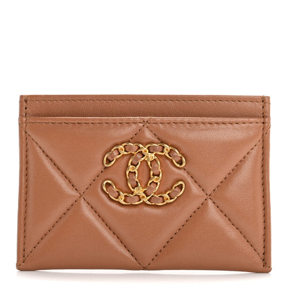 Chanel Lambskin Quilted Chanel 19 Card Holder Brown 1 of 9