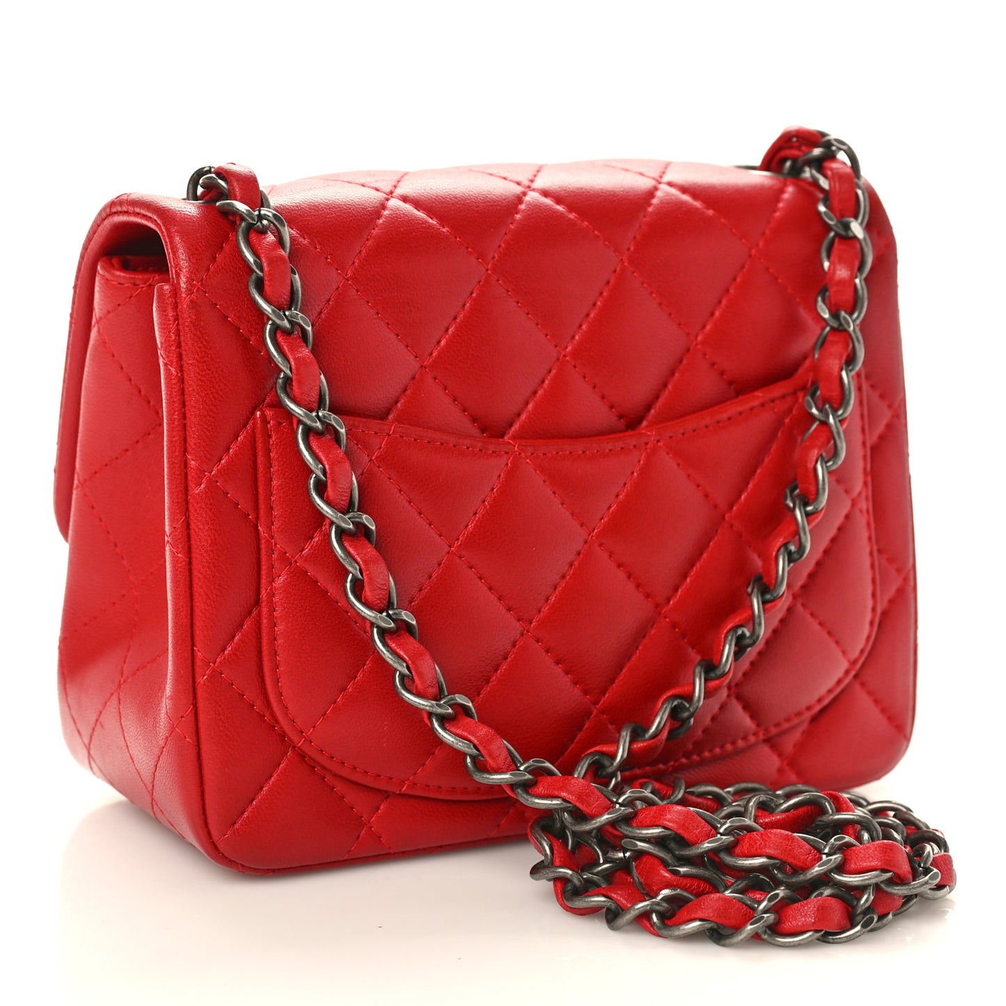 Lambskin Quilted Mini Square Flap Red