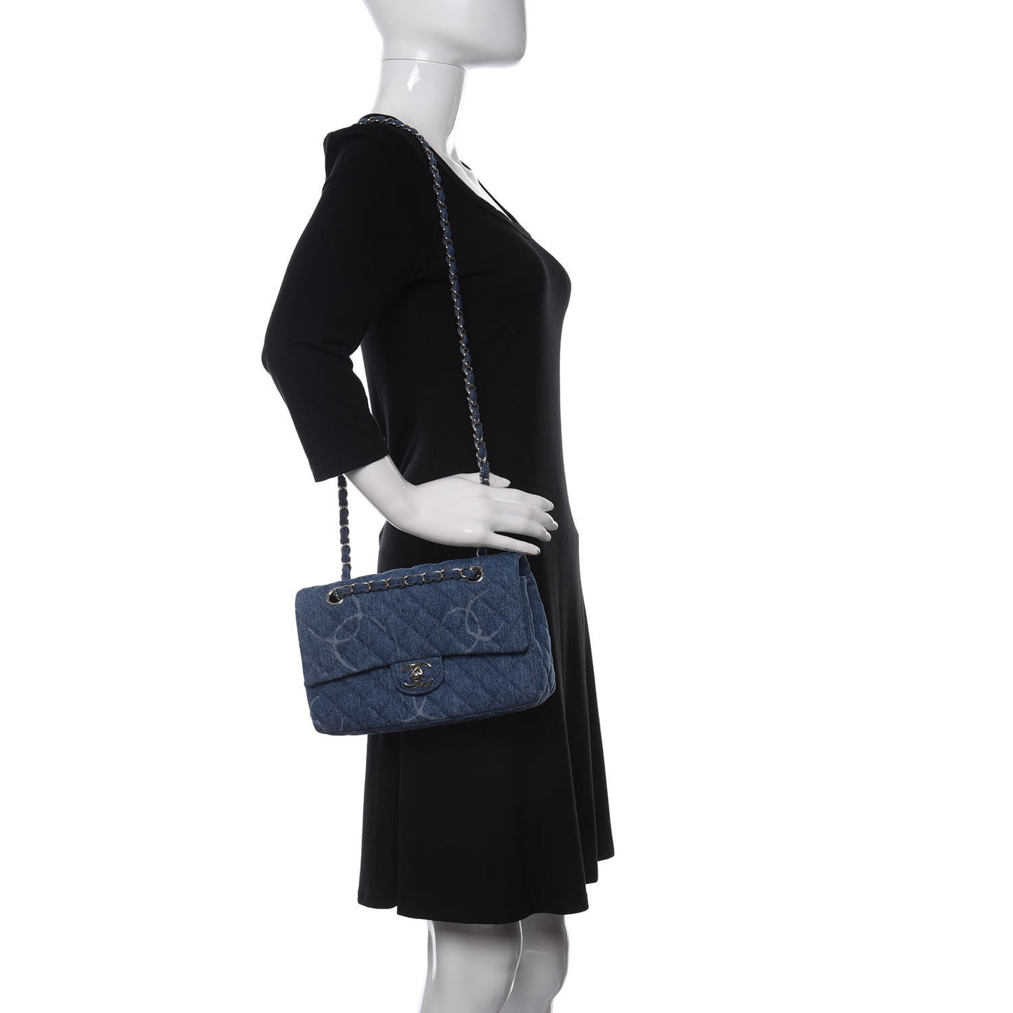 Denim Quilted CC Print Medium Single Flap Blue