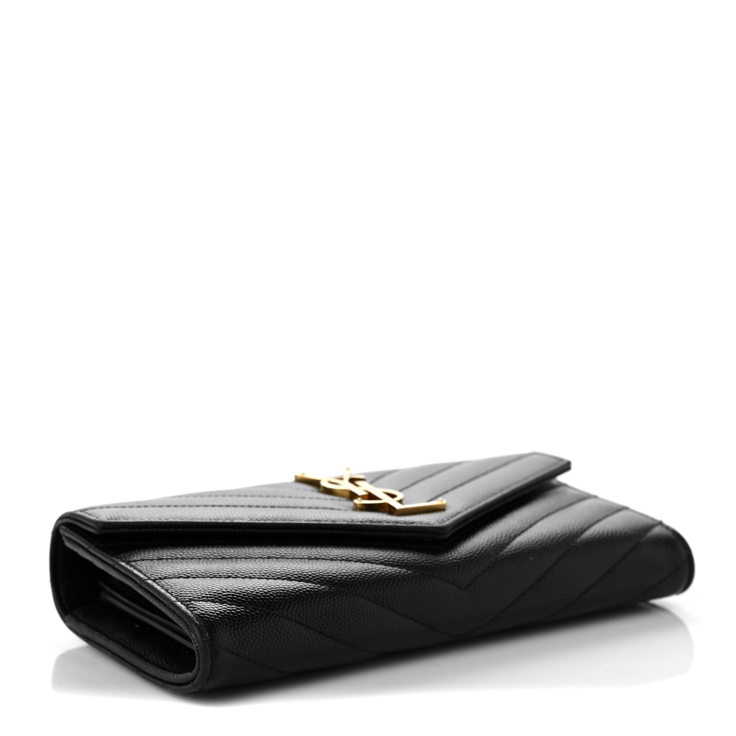 Grain De Poudre Matelasse Chevron Monogram Flap Wallet Black