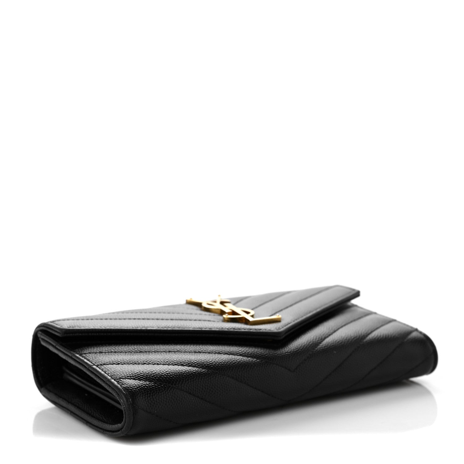Saint Laurent Grain De Poudre Matelasse Chevron Monogram Flap Wallet Black 4 of 9