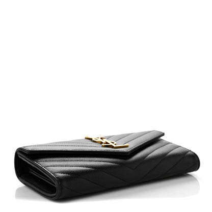 Saint Laurent Grain De Poudre Matelasse Chevron Monogram Flap Wallet Black 4 of 9