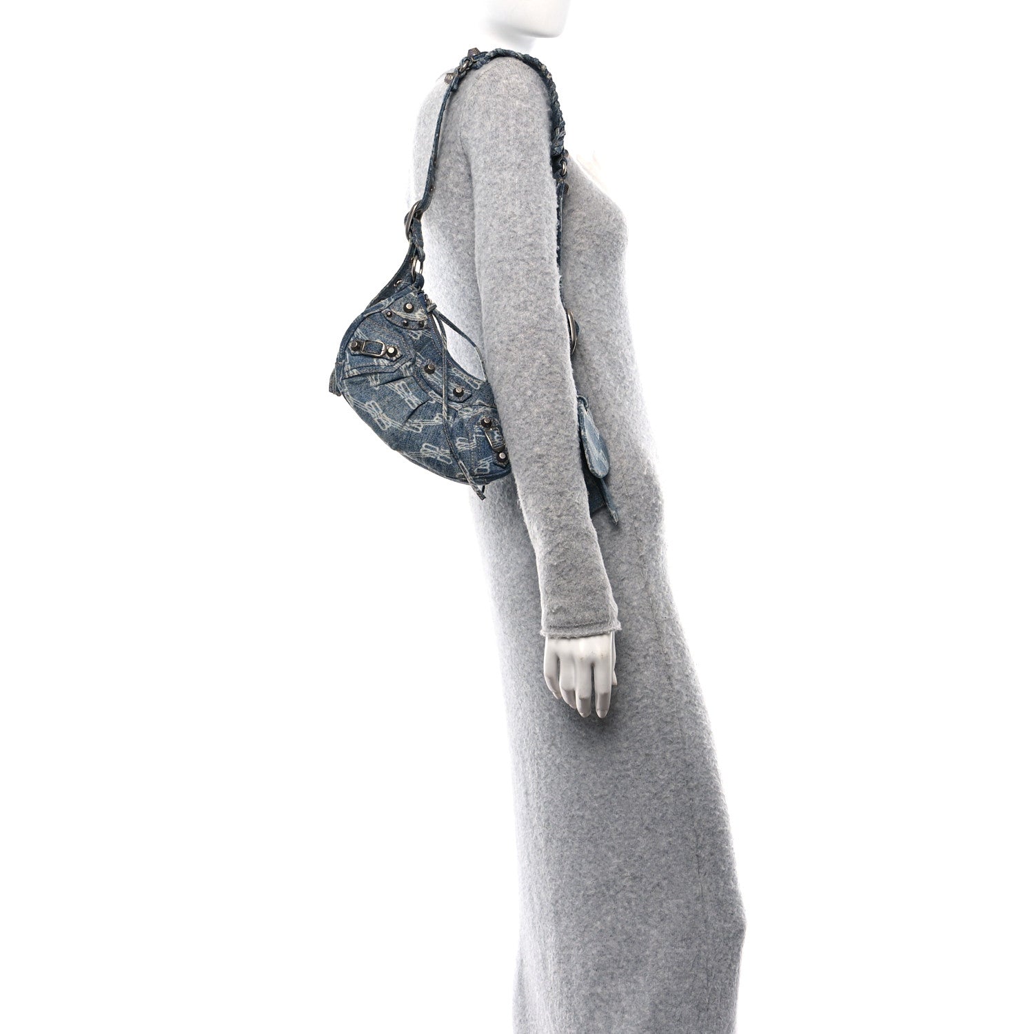 Balenciaga Bleached Denim BB Monogram Le Cagole Shoulder Bag XS Blue 2 of 11