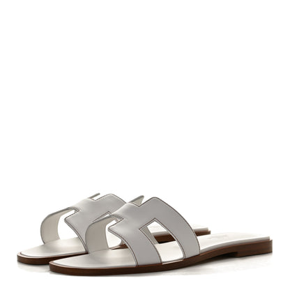 Hermes Box Calfskin Oran Sandals 37 White 3 of 10