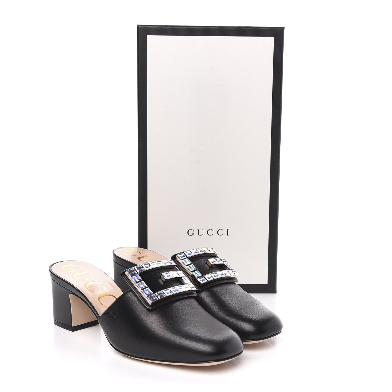 Gucci Malaga Kid Crystal Square G Madelyn Mules 37 Black 10 of 10