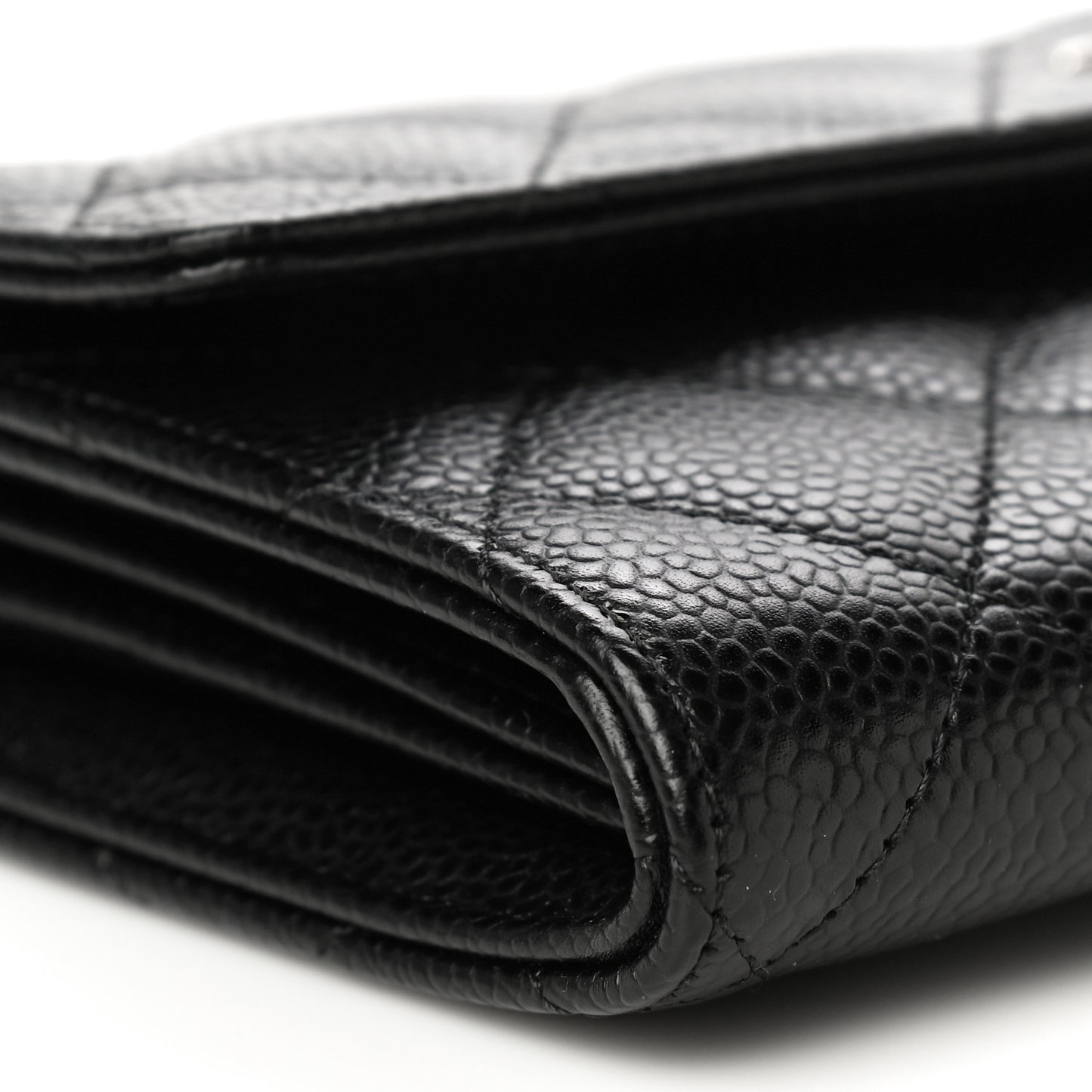 Caviar Quilted Large Gusset Flap Wallet Black