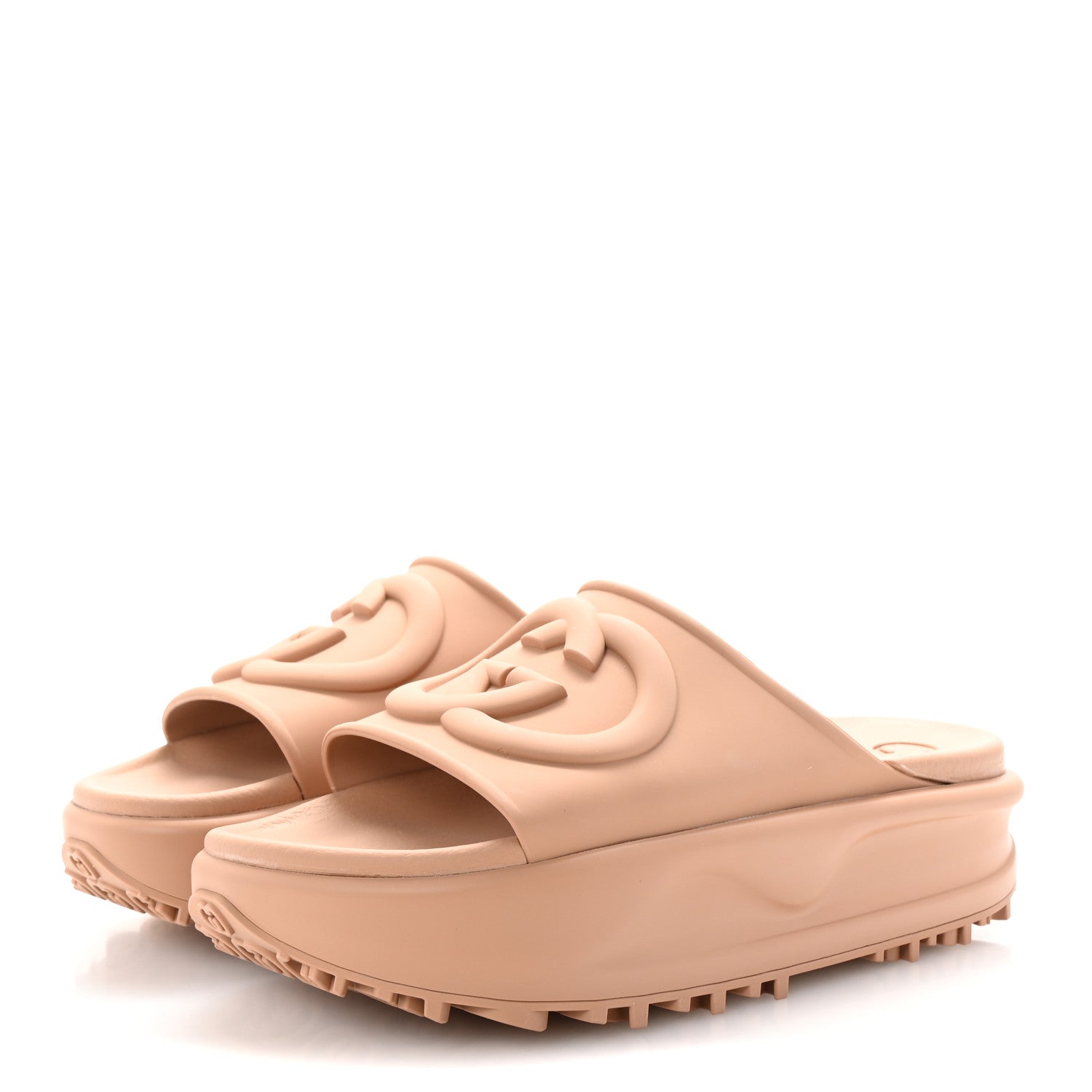 Gucci Soft Rubber Womens Interlocking G Platform 42mm Slide Sandals 37 Vintage Camel 4 of 10