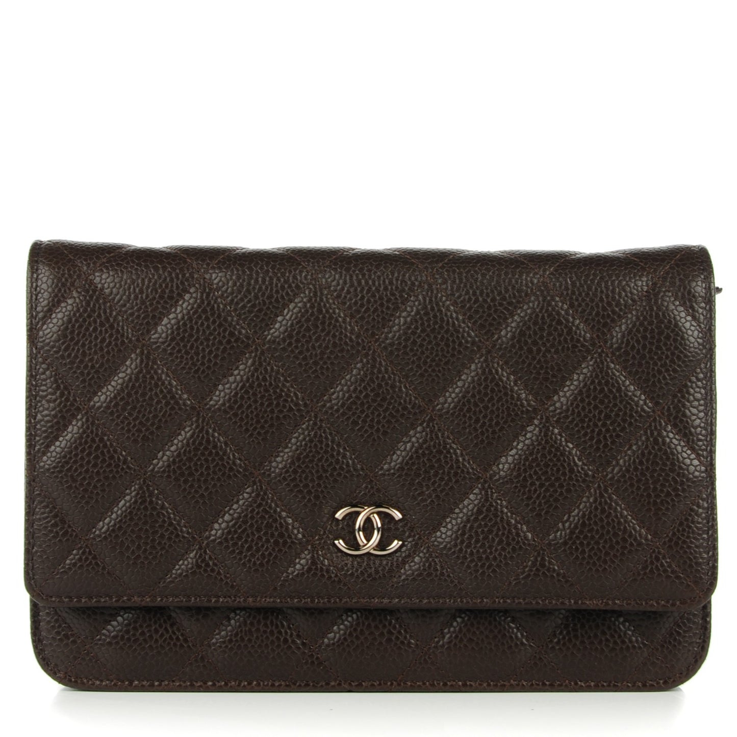 Caviar Quilted Wallet on Chain WOC Dark Brown