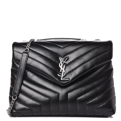 Saint Laurent Calfskin Y Quilted Monogram Medium Loulou Chain Satchel Black 1 of 8