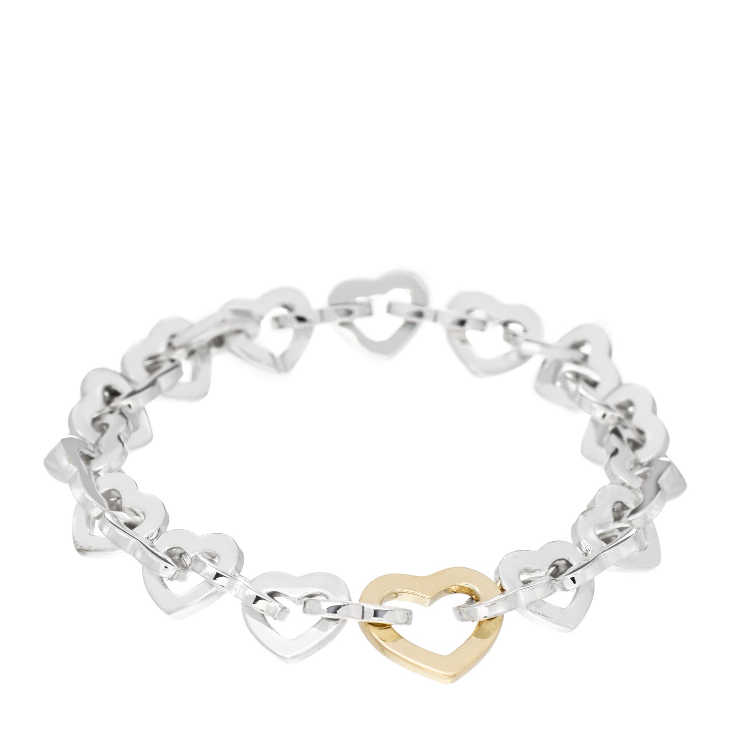 Sterling Silver 18K Yellow Gold Heart Links Bracelet