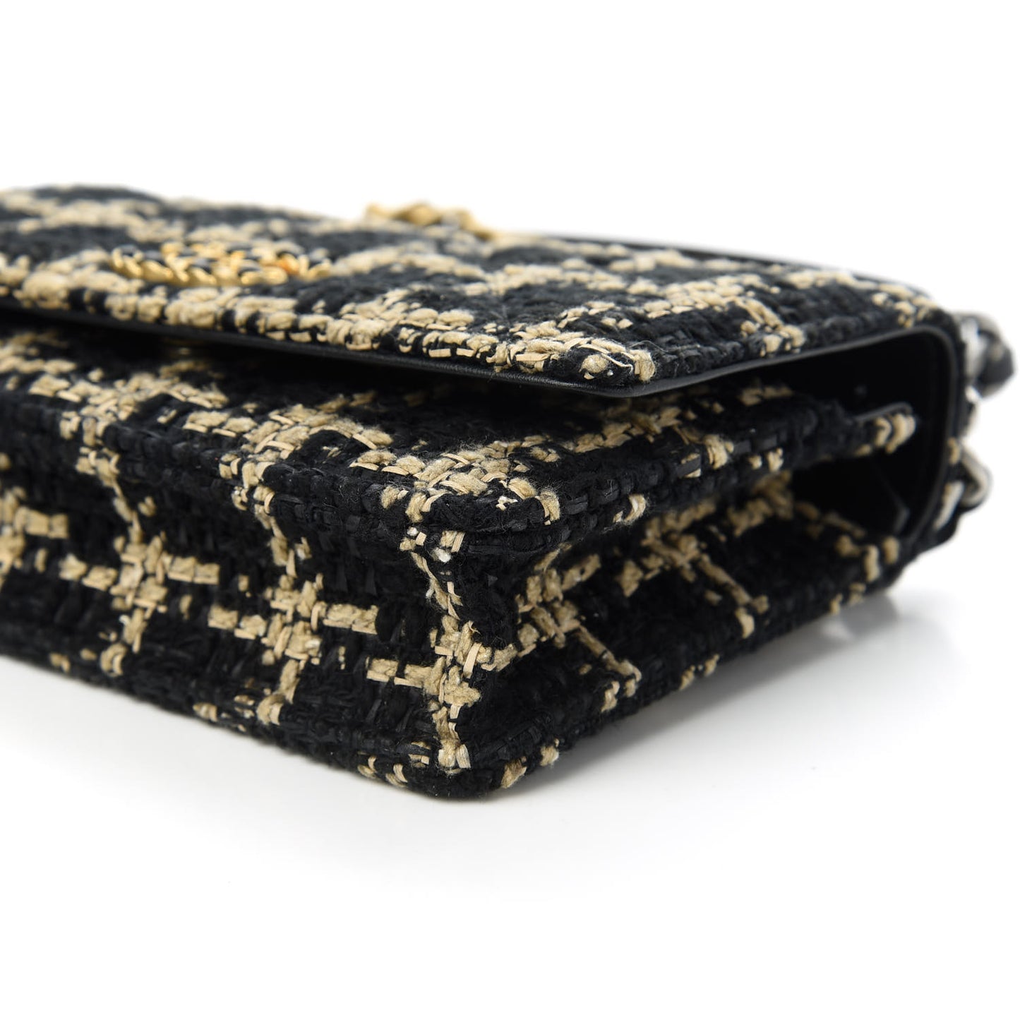 Tweed Quilted Chanel 19 Wallet On Chain WOC Black Beige