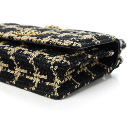 Chanel Tweed Quilted Chanel 19 Wallet On Chain WOC Black Beige 7 of 11