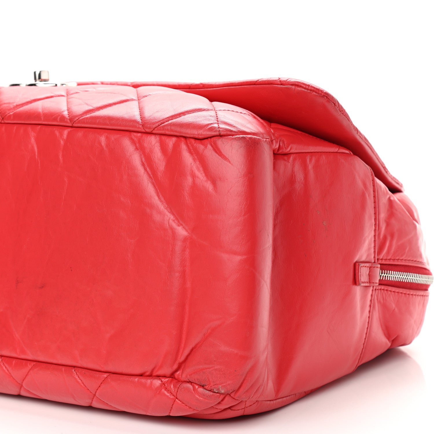 Chanel Aged Calfskin Quilted Large Express Bowling Bag Red 8 of 14