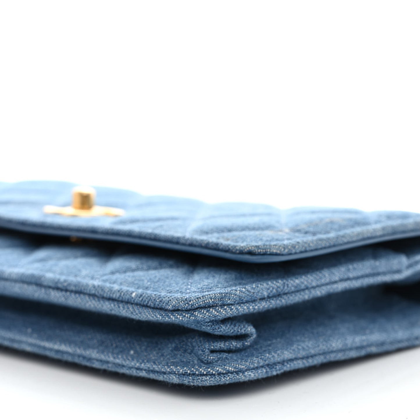 Denim Quilted CC Pearl Crush Wallet On Chain WOC Blue