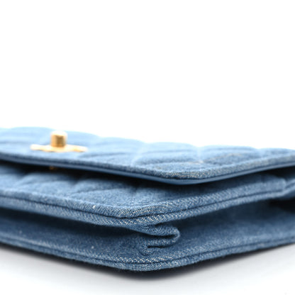 Chanel Denim Quilted CC Pearl Crush Wallet On Chain WOC Blue 12 of 14
