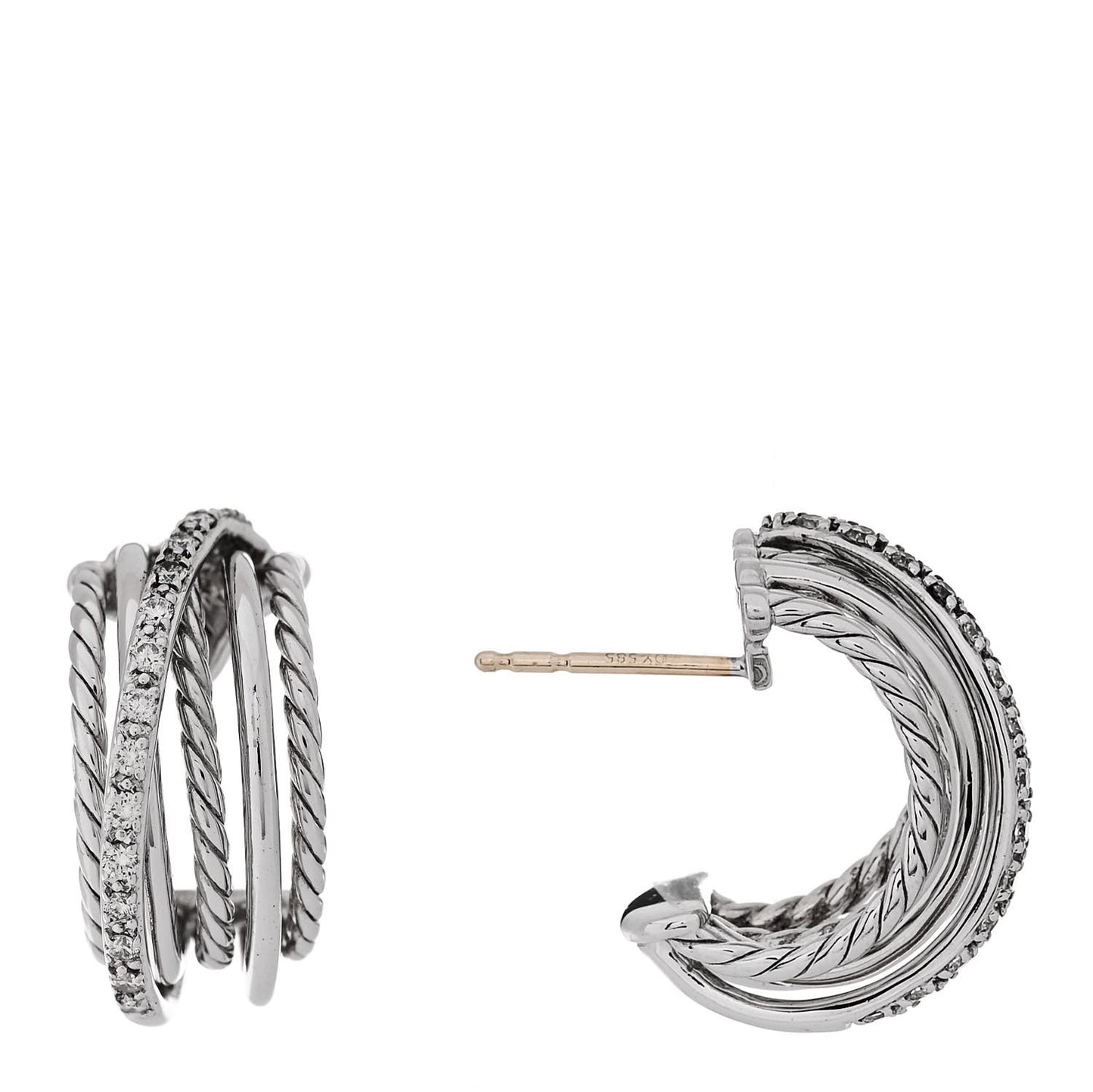 Sterling Silver Diamond 10mm Crossover Cable Hoop Earrings
