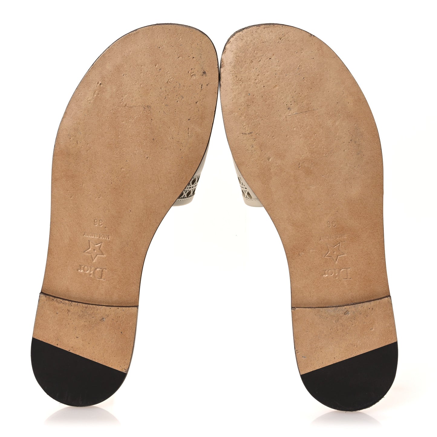 Calfskin Lambskin Micro Cannage D-Lane Flat Slide Sandals 36 Light Ecru
