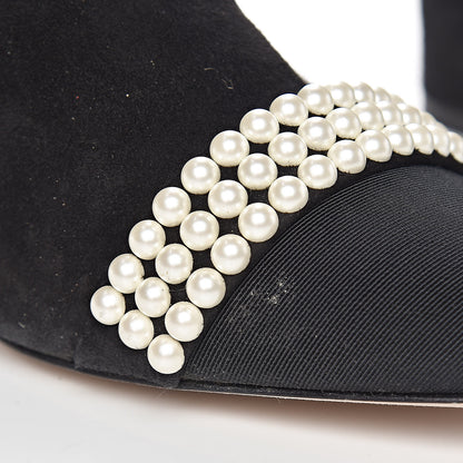 Chanel Suede Grosgrain Pearl CC Cap Toe High Boots 37 Black 16 of 17