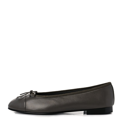 Chanel Lambskin Cap Toe CC Ballerina Flats 40 Dark Grey 1 of 9