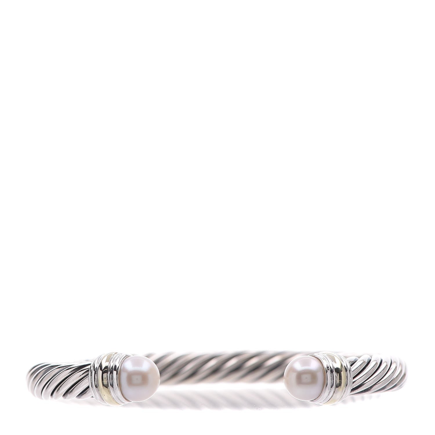 David Yurman Sterling Silver 14K Yellow Gold Pearl 7mm Cable Classics Bracelet 1 of 5