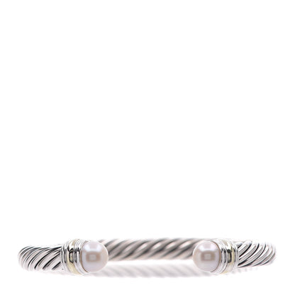 David Yurman Sterling Silver 14K Yellow Gold Pearl 7mm Cable Classics Bracelet 1 of 5