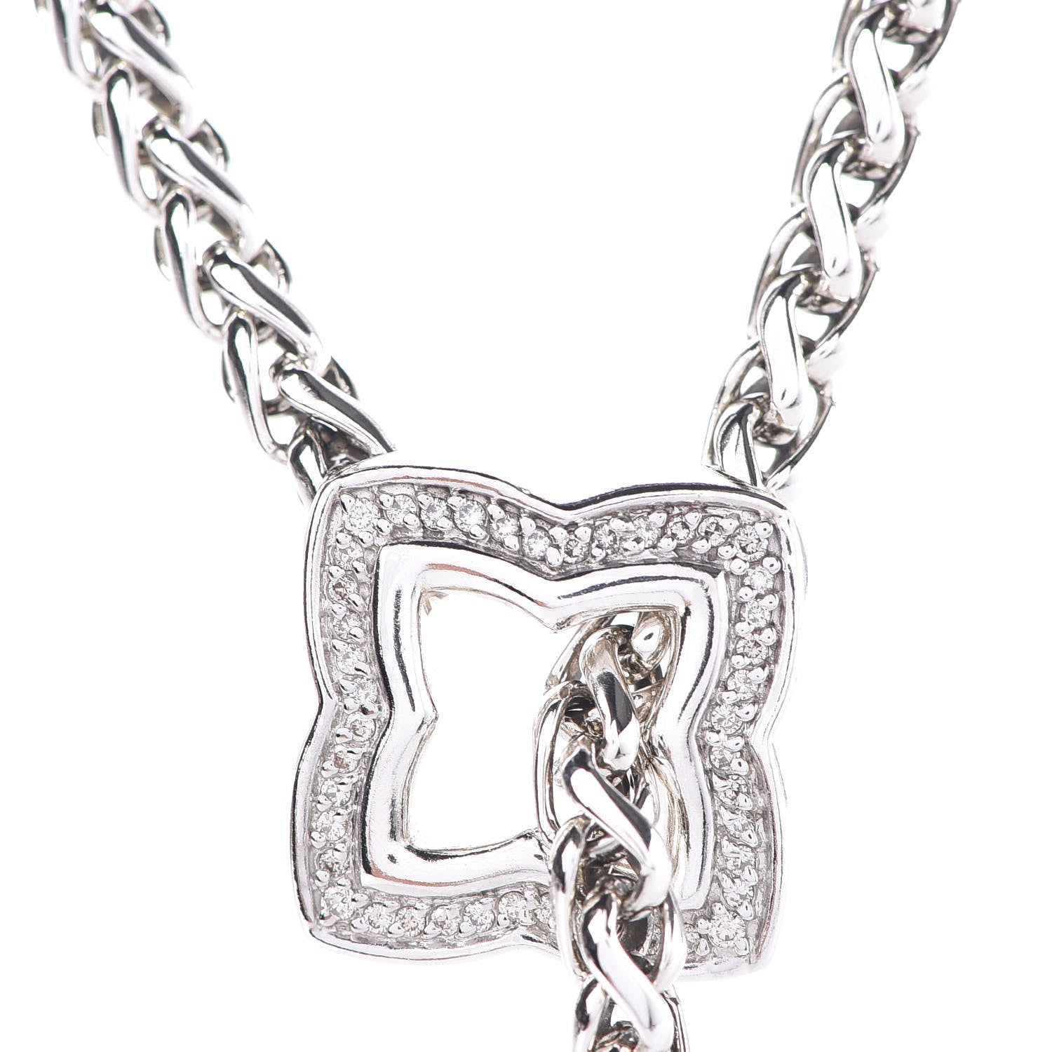 David Yurman Sterling Silver Diamond Quatrefoil Lariat Wheat Chain Necklace 5 of 7