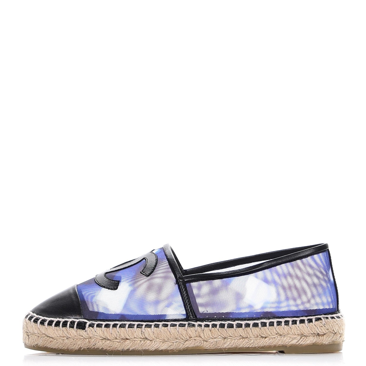 Chanel Mesh Lambskin Check Print CC Espadrilles 39 Blue Black White 1 of 8