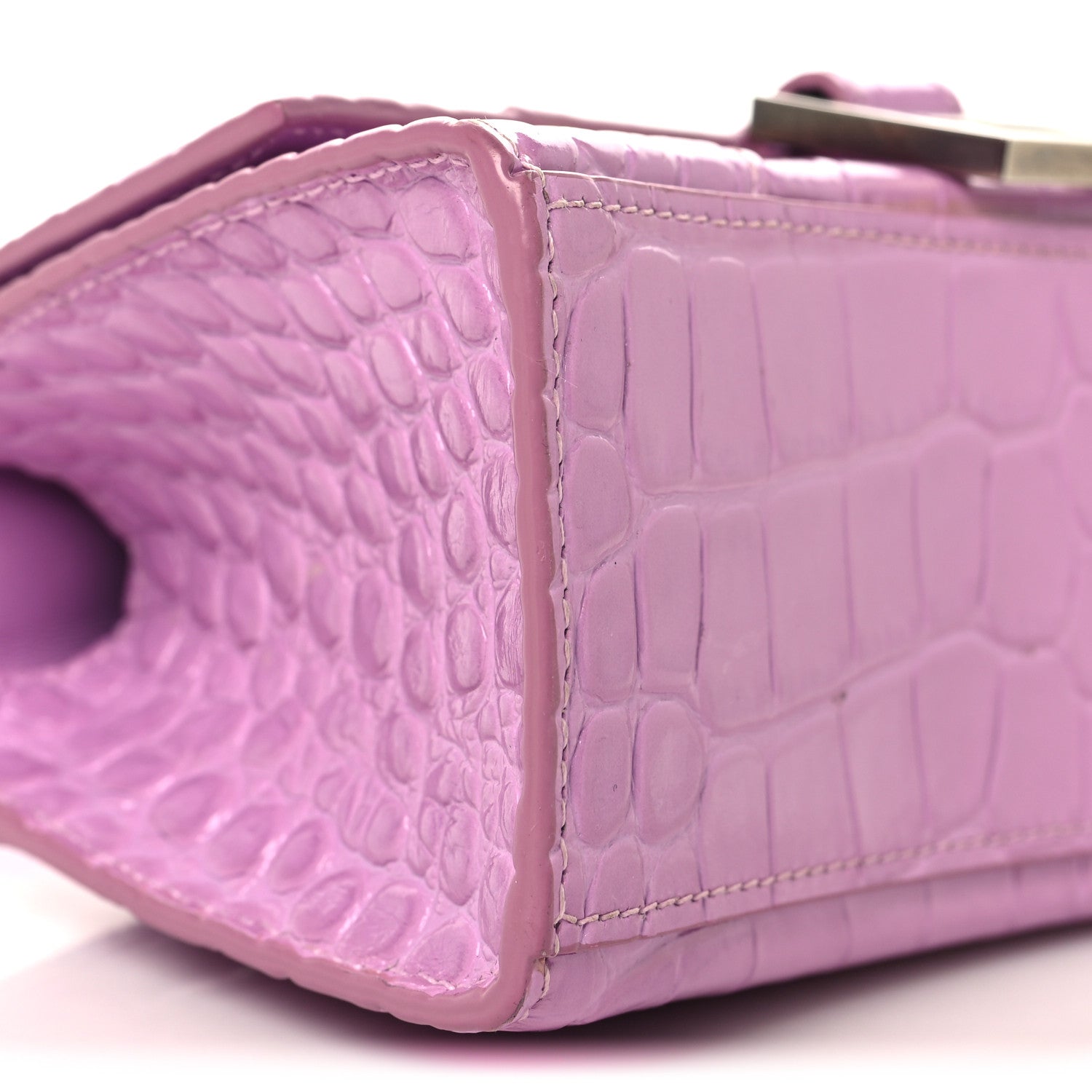 Balenciaga Shiny Calfskin Crocodile Embossed Hourglass Top Handle Bag XS Lilac 8 of 9