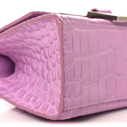 Balenciaga Shiny Calfskin Crocodile Embossed Hourglass Top Handle Bag XS Lilac 8 of 9