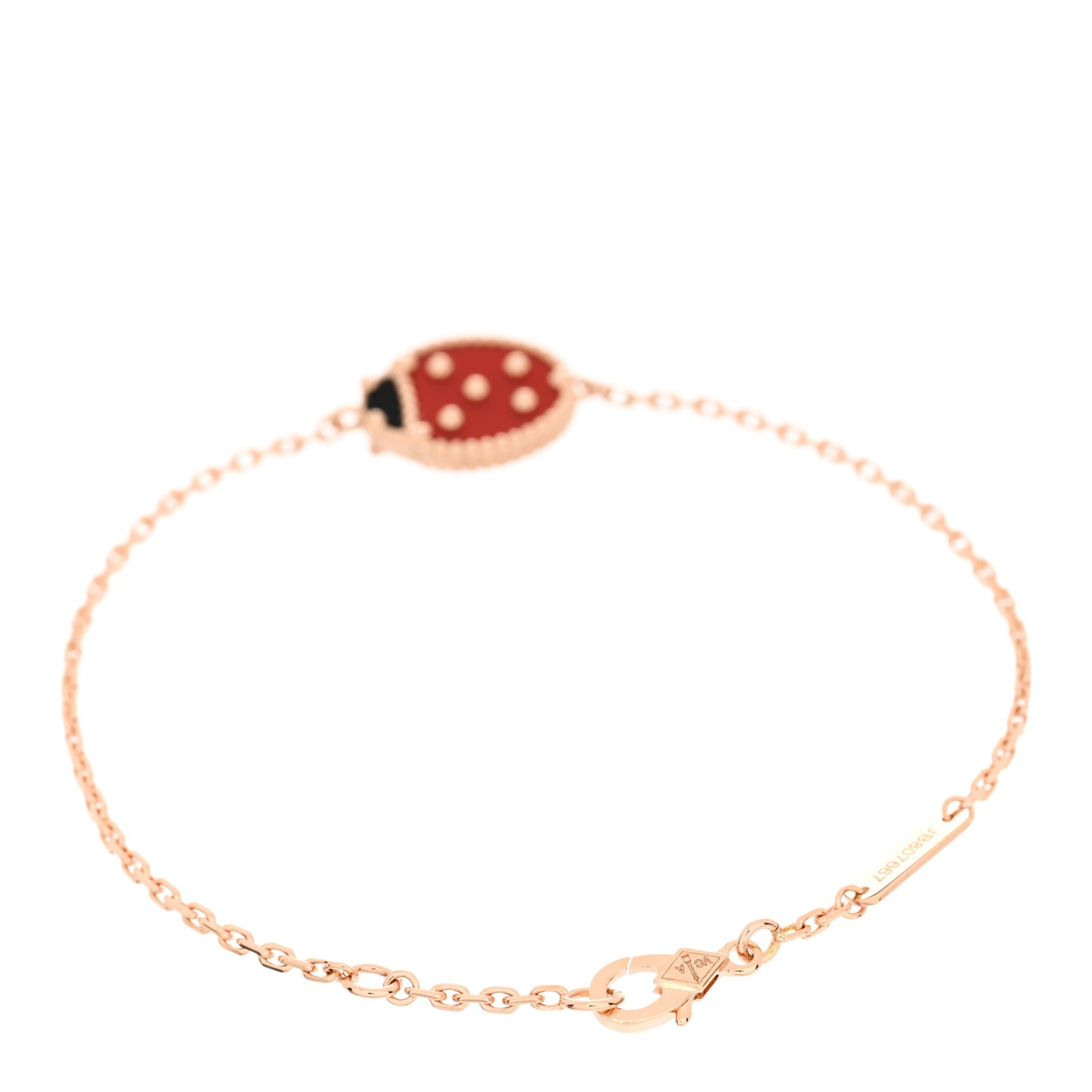 18K Rose Gold Carnelian Onyx Lucky Spring Closed Wing Ladybug Bracelet
