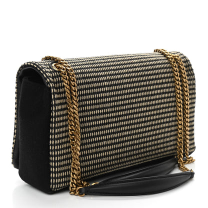 Saint Laurent Cotton Embroidered Rive Gauche Noe Chain Bag Black Beige 3 of 9