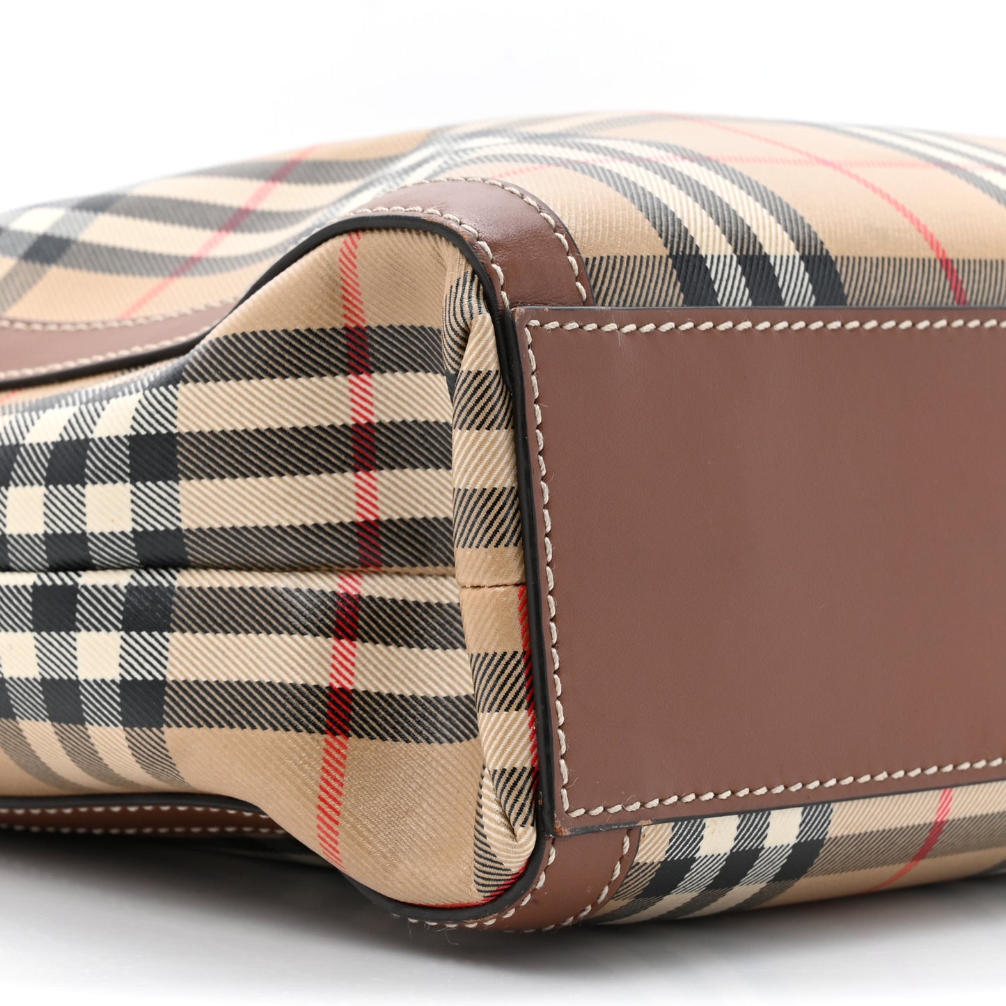 Vintage Check Calfskin Kane Tote Bag Beige Brown