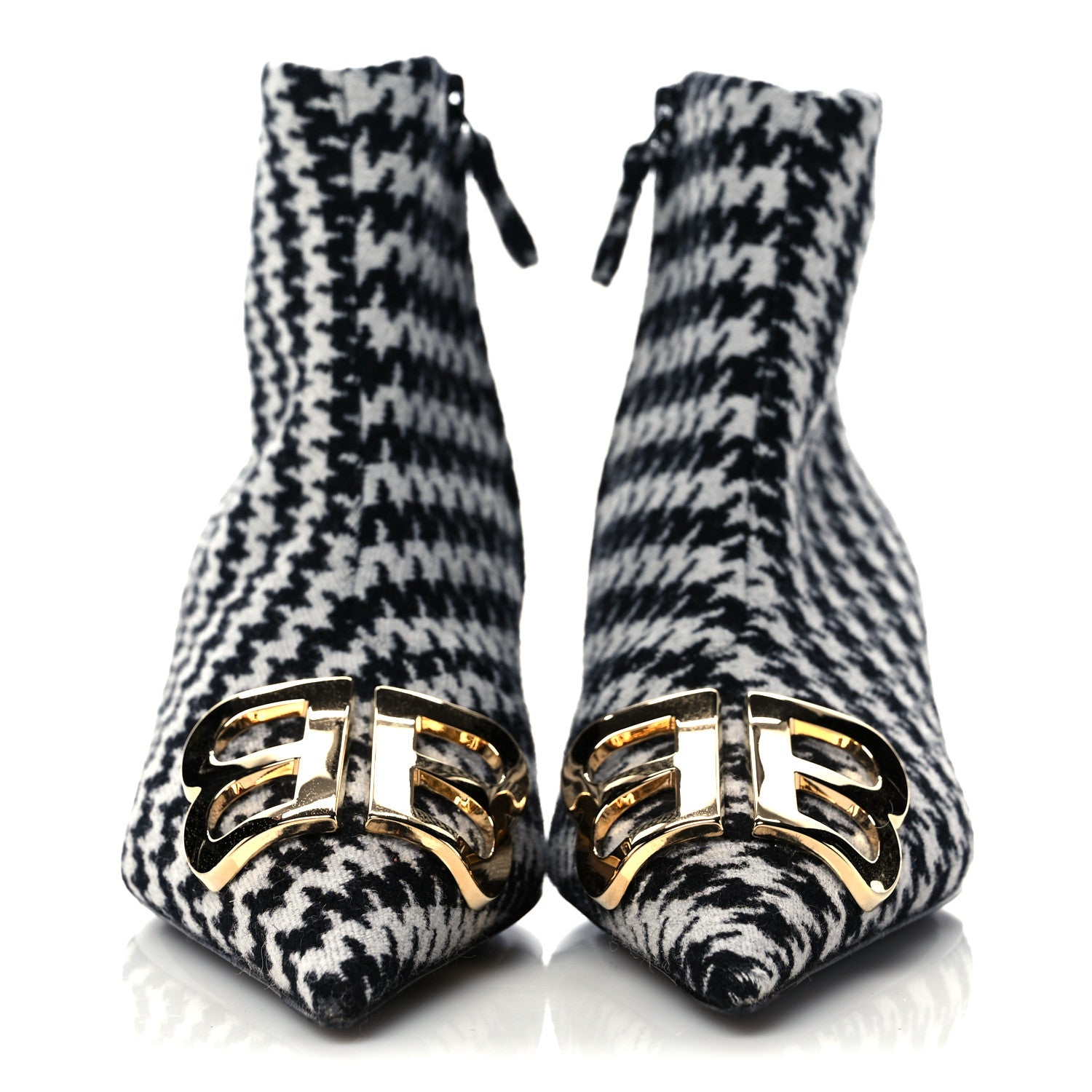 Balenciaga Wool Houndstooth BB Pointy Toe Ankle Booties 36 Black Ivory 2 of 9