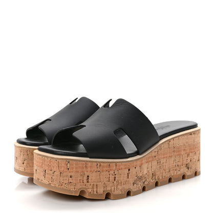 Hermes Calfskin Cork Eze 30 Sandals 37 Black 3 of 7