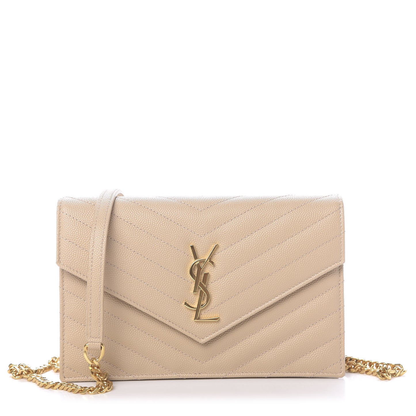 Grain De Poudre Matelasse Chevron Monogram Envelope Chain Wallet Nude Powder