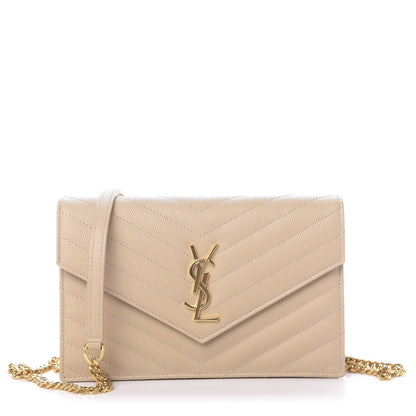 Saint Laurent Grain De Poudre Matelasse Chevron Monogram Envelope Chain Wallet Nude Powder 1 of 10