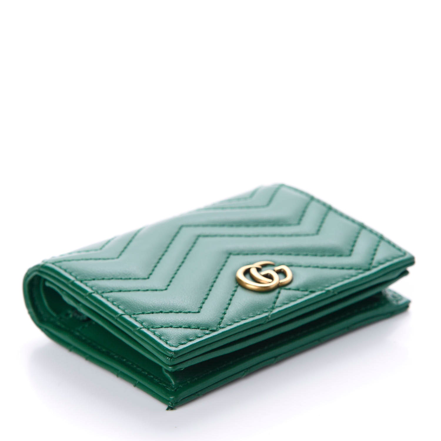 Gucci Calfskin Matelasse GG Marmont Card Case Wallet Emerald 4 of 10
