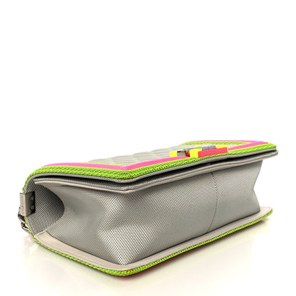 Chanel Canvas Quilted Medium Fluo Boy Flap Dark Grey Fuchsia Green 4 of 10