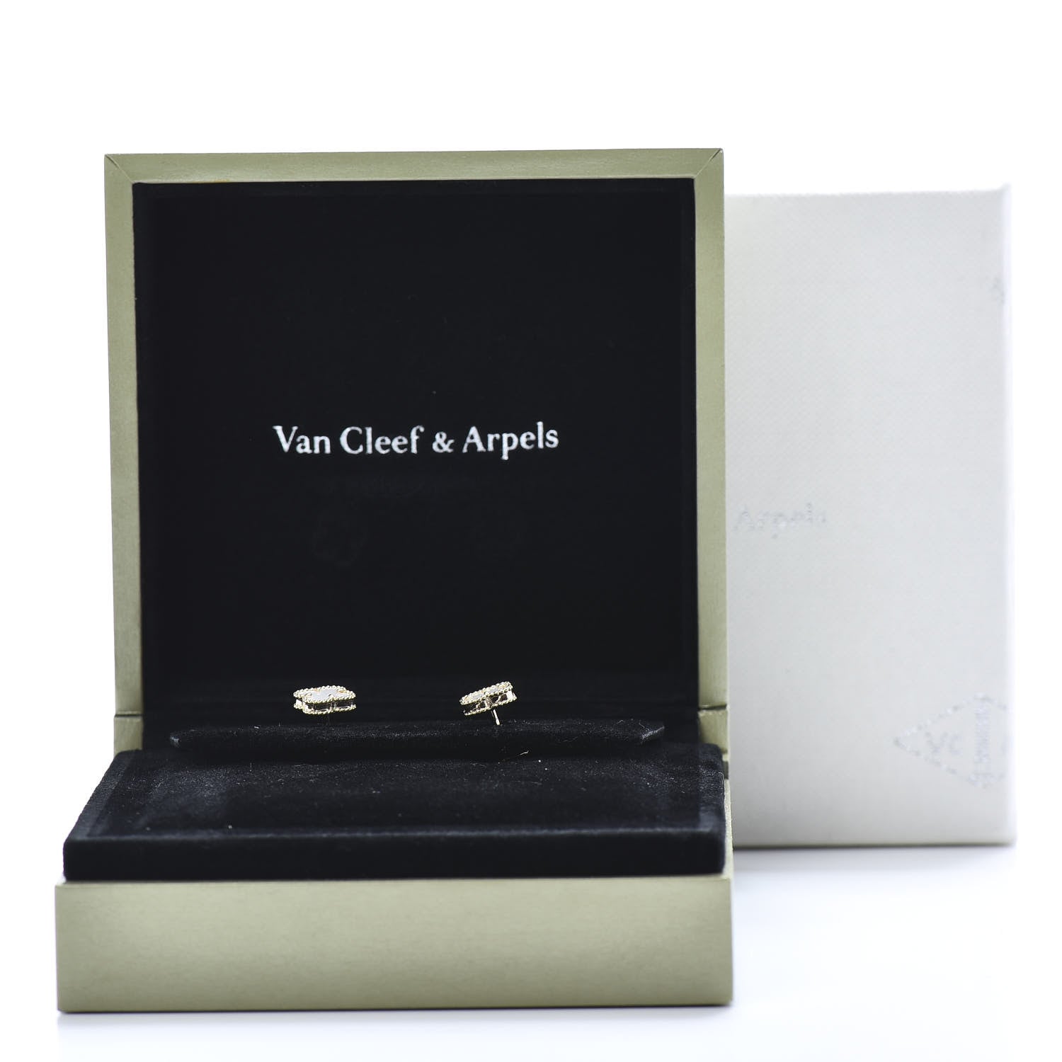Van Cleef & Arpels 18K Yellow Gold Mother of Pearl Sweet Alhambra Earrings 6 of 6