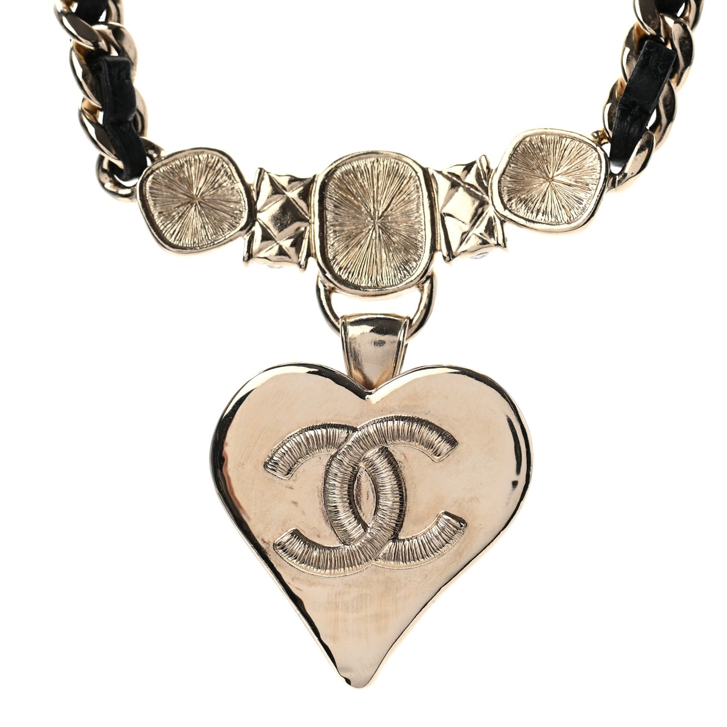 Lambskin Crystal Pearl CC Heart Choker Gold Black