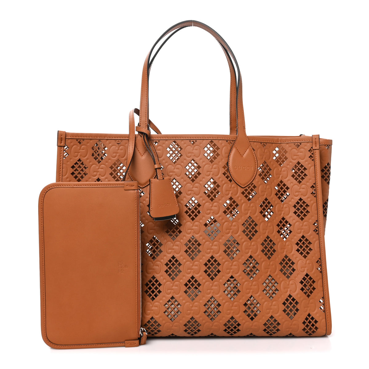 Gucci Calfskin GG Monogram Diamond Cut Medium Ophidia Tote Bag Brown 3 of 10