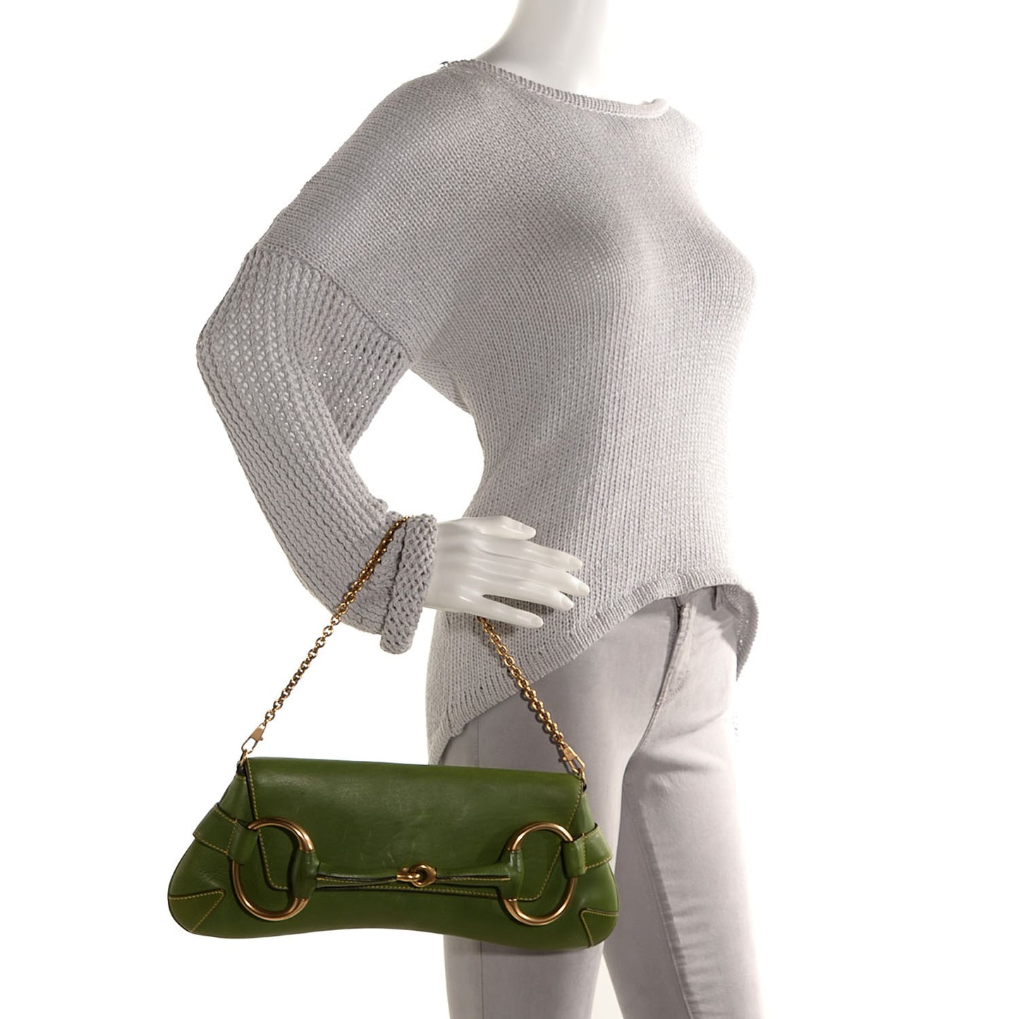 Calfskin Horsebit Chain Clutch Green
