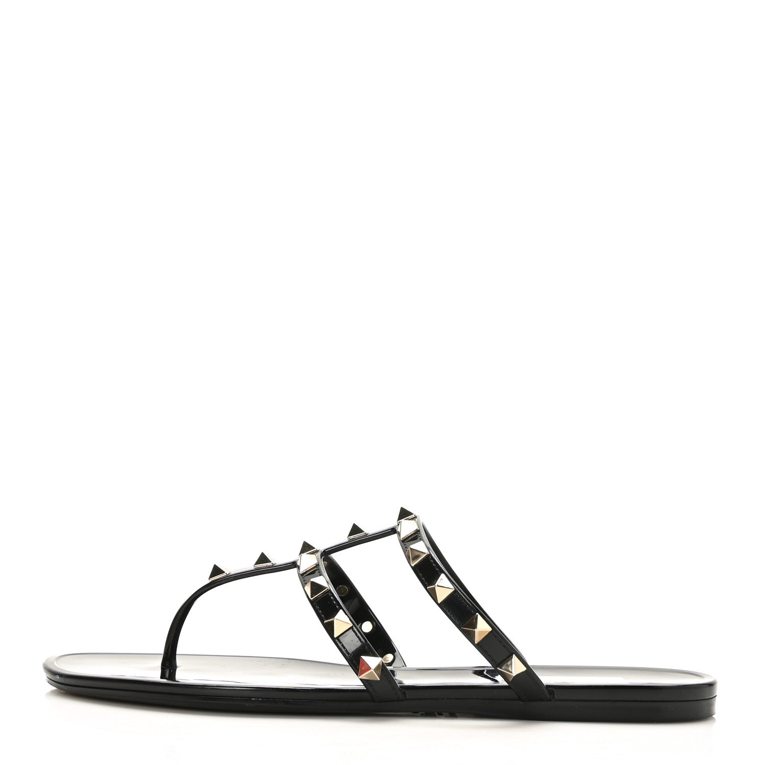 Valentino Garavani PVC Jelly Rockstud Caged Flat Thong Sandals 38 Black 1 of 7