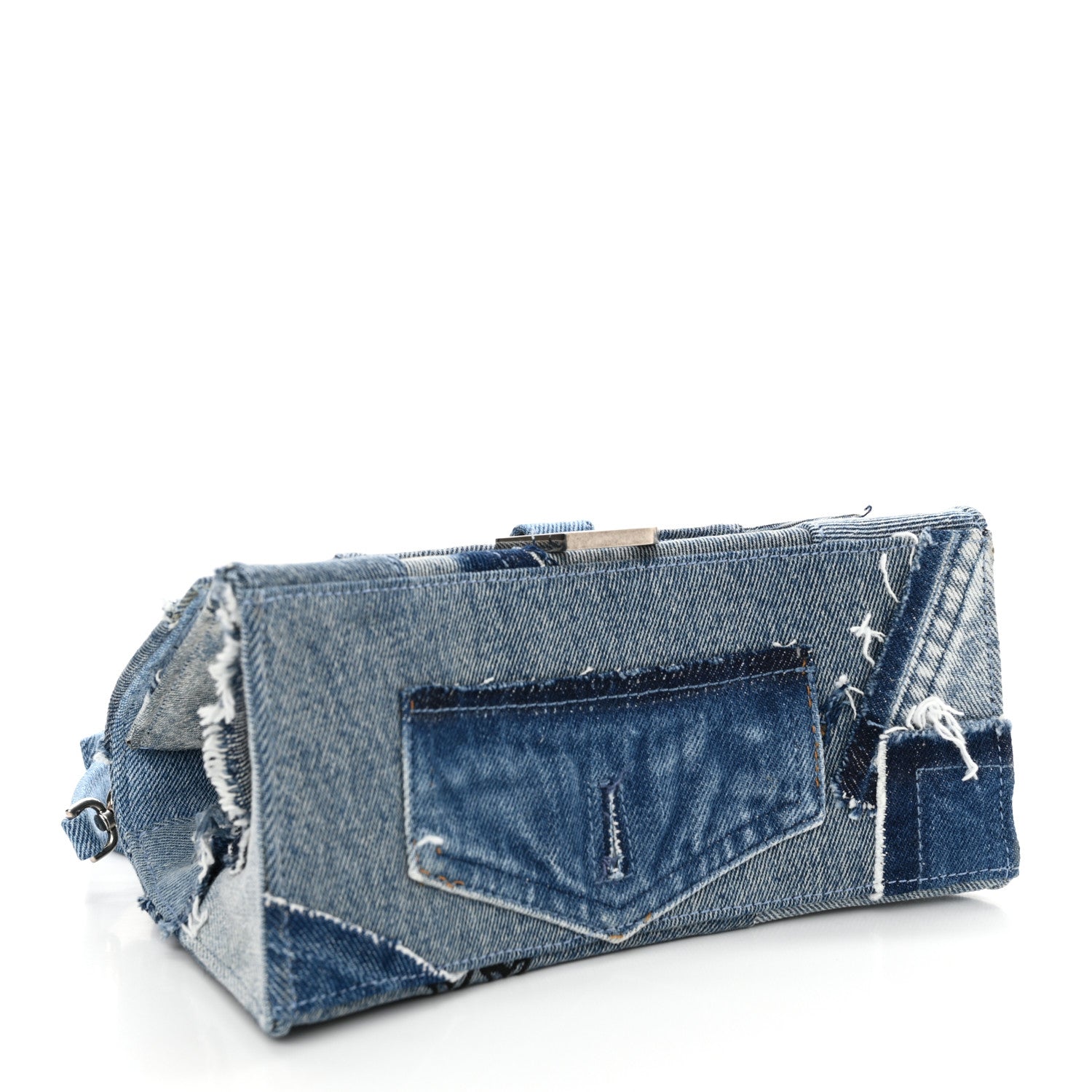 Balenciaga Denim Patchwork Small Hourglass Top Handle Bag Washed Blue 4 of 13