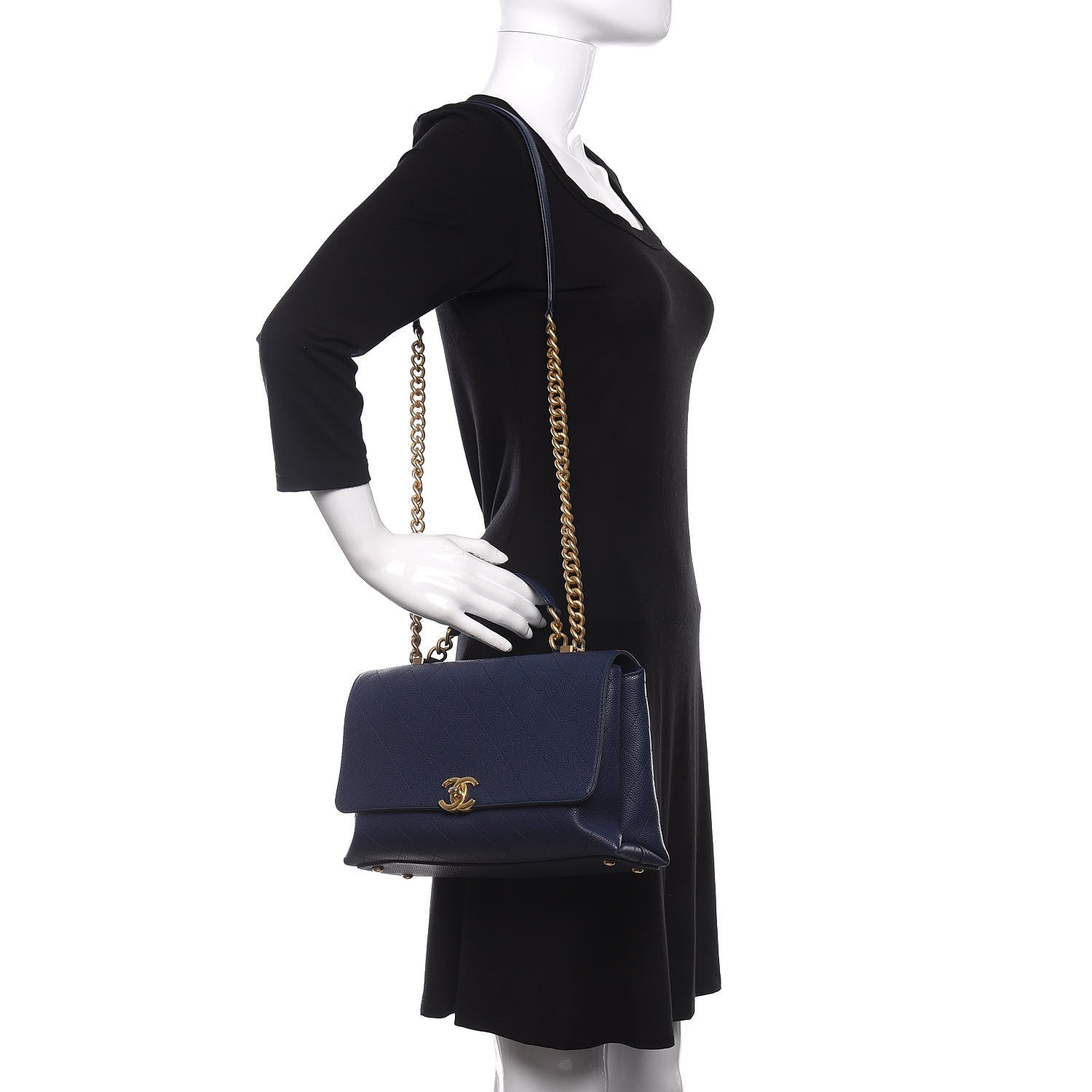 Chanel Grained Calfskin Stitched Flap Navy Blue 2 of 12