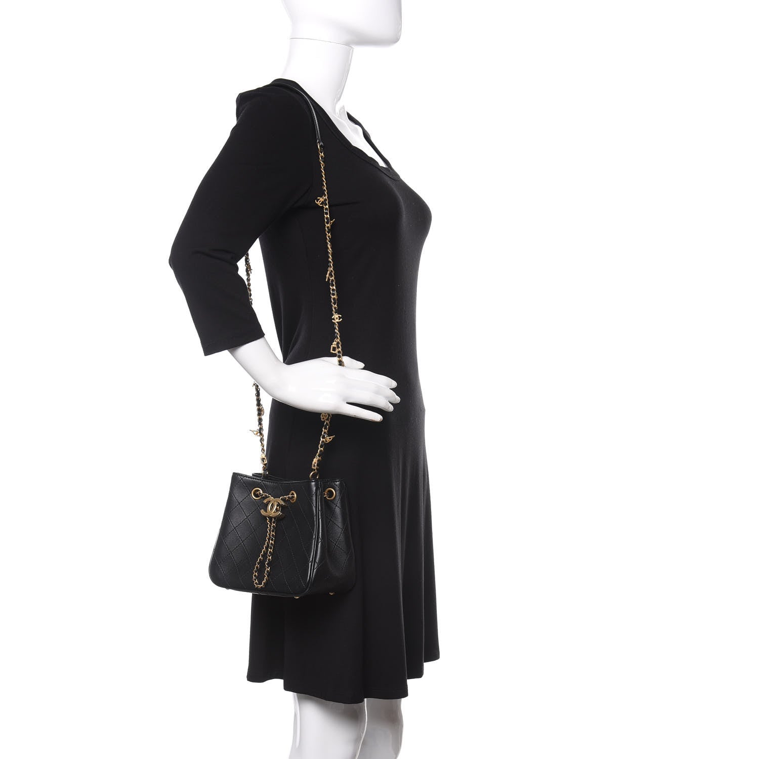 Chanel Calfskin Stitched Small Egyptian Amulet Drawstring Bag Black 2 of 11
