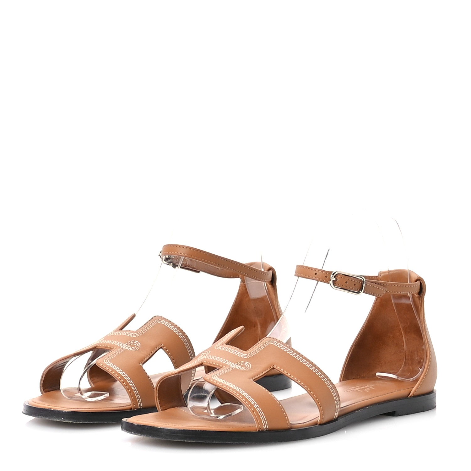 Hermes Calfskin Embroidered Santorini Sandals 38 Naturel 4 of 13