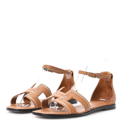 Hermes Calfskin Embroidered Santorini Sandals 38 Naturel 4 of 13