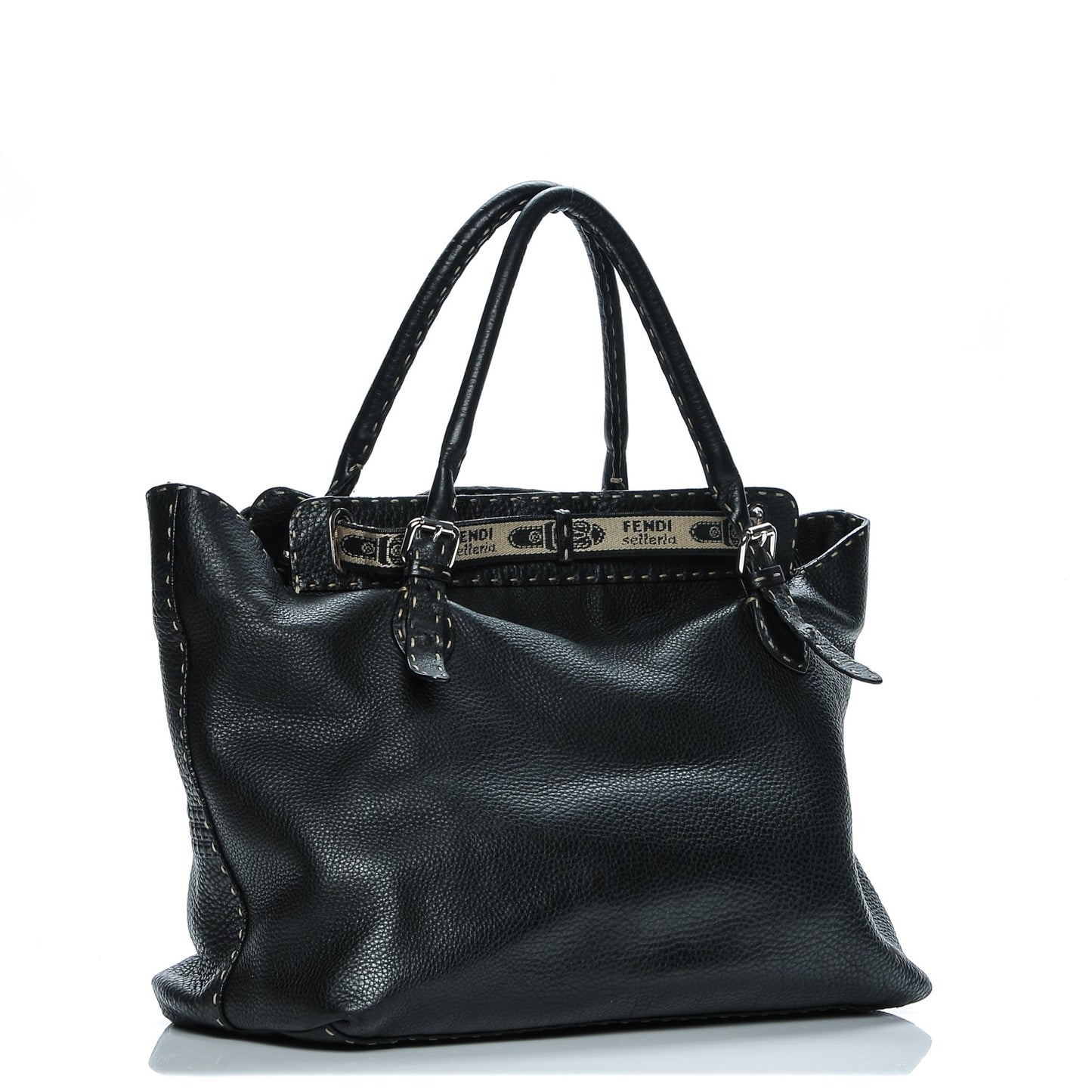 Calfskin Romano Selleria Large Villa Borghese Tote Black