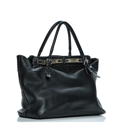 Fendi Calfskin Romano Selleria Large Villa Borghese Tote Black 3 of 10